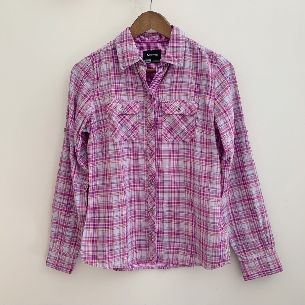 Marmot Purple Plaid Button Up Shirt Women's Small